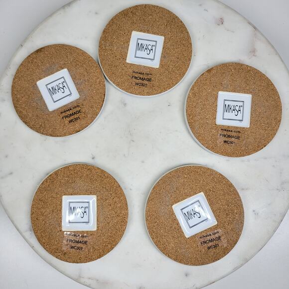 Mikasa Fromage WC301 Coasters Set of 5 French Cheese Label Ceramic Cork Back - Picture 7 of 16